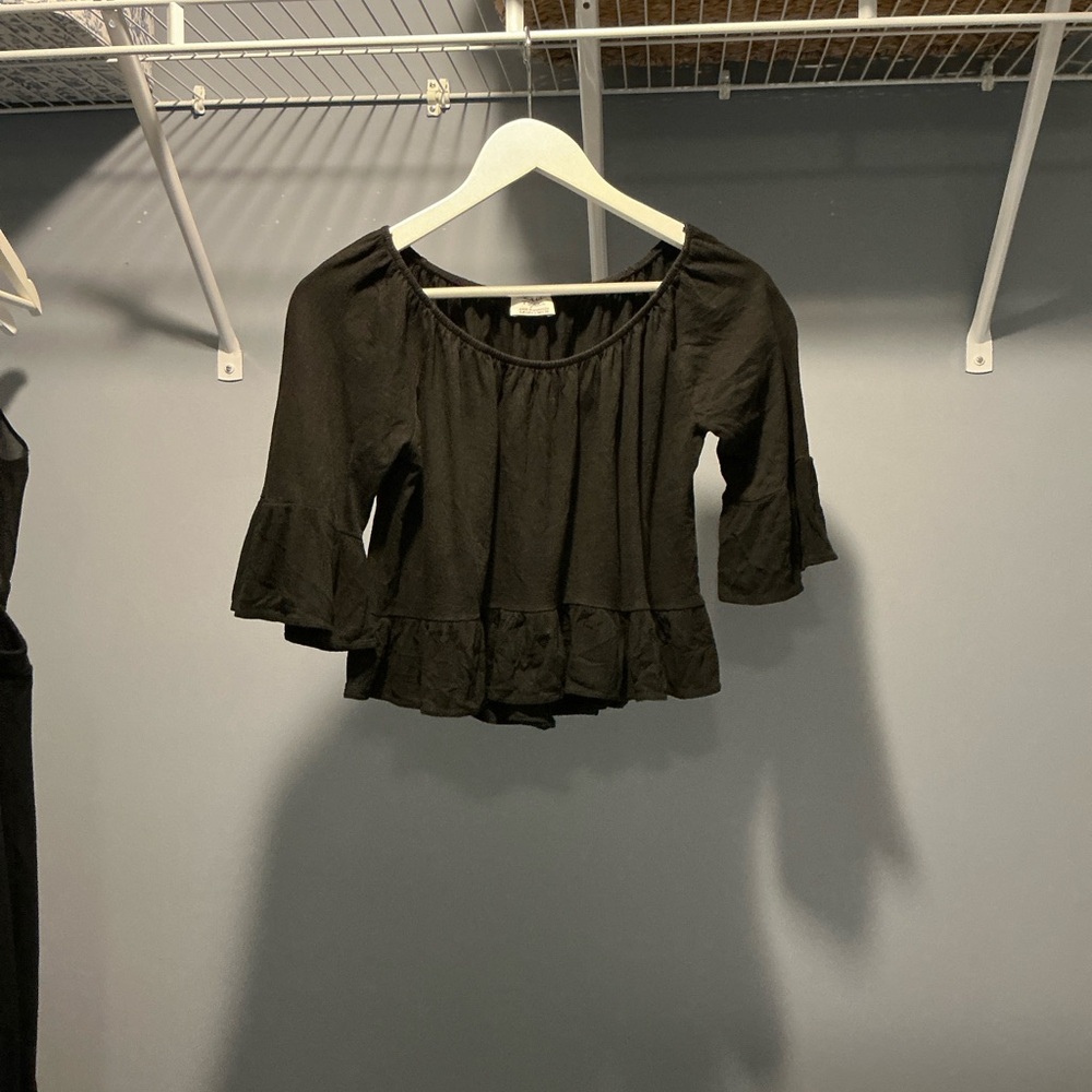 Zara Black Ruffled Off-Shoulder Blouse